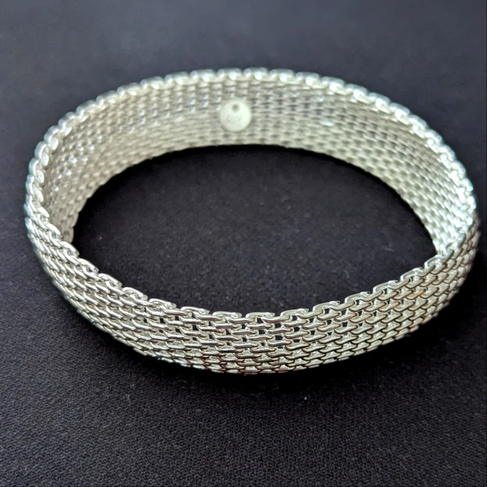 925 Sterling Silver Mesh Woven Bracelet Luxury Minimalist - Picture 2 of 4